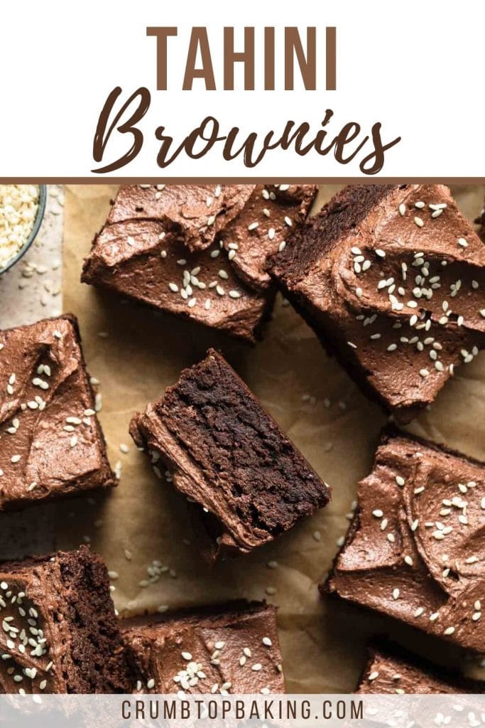 Pinterest image for tahini brownies.