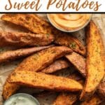 Pinterest image for air fryer sweet potato wedges.