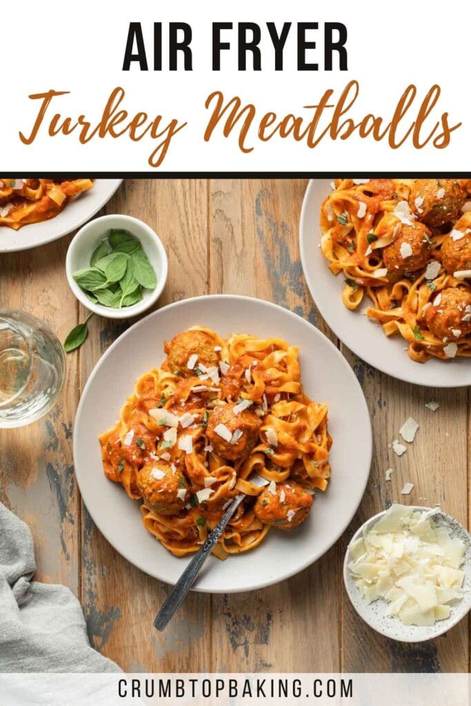 Pinterest image for air fryer turkey meatballs.