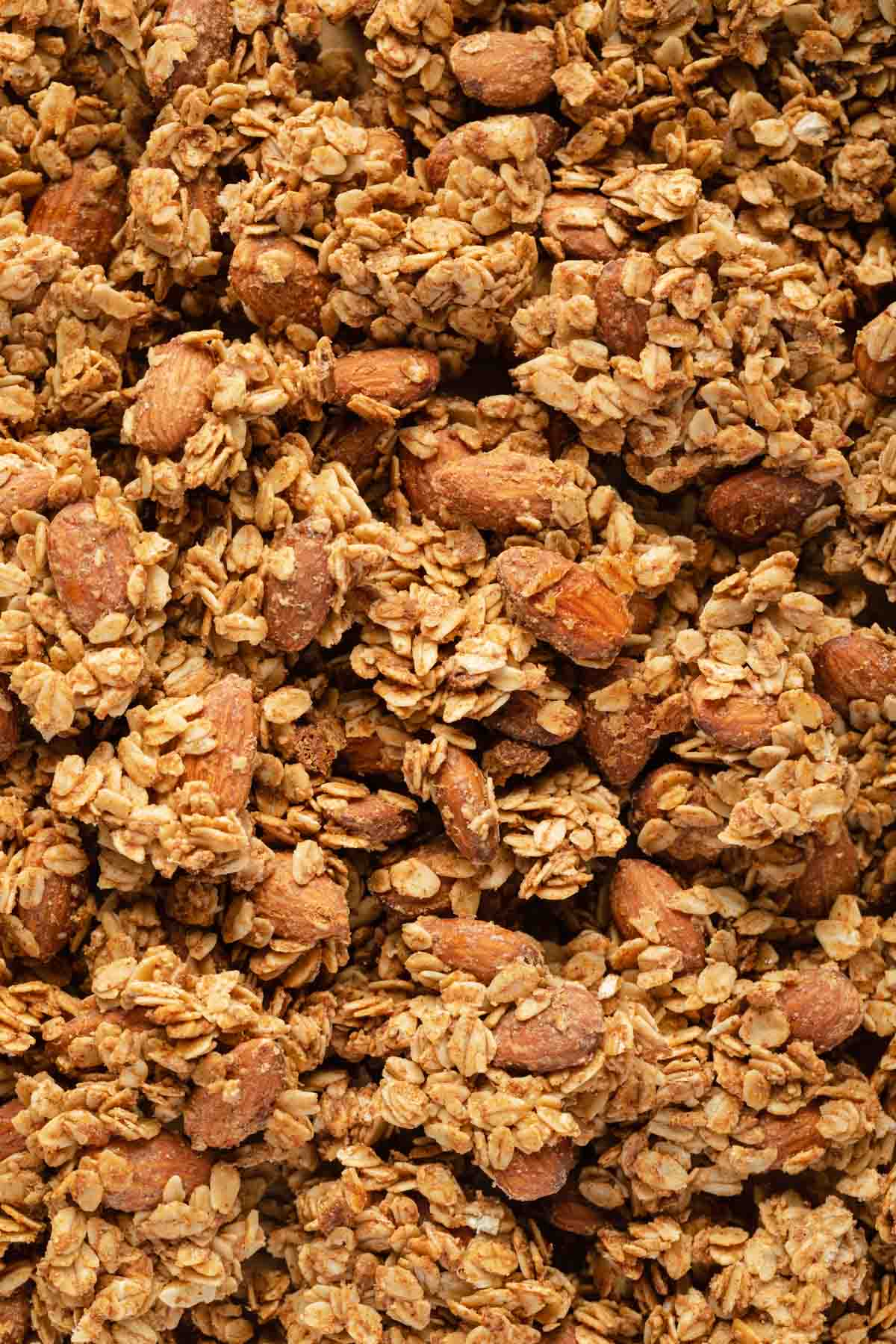 Up close view of honey almond oat clusters.