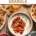 Pinterest image for honey almond granola.