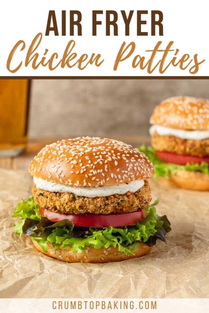 Pinterest image for air fryer chicken patties.