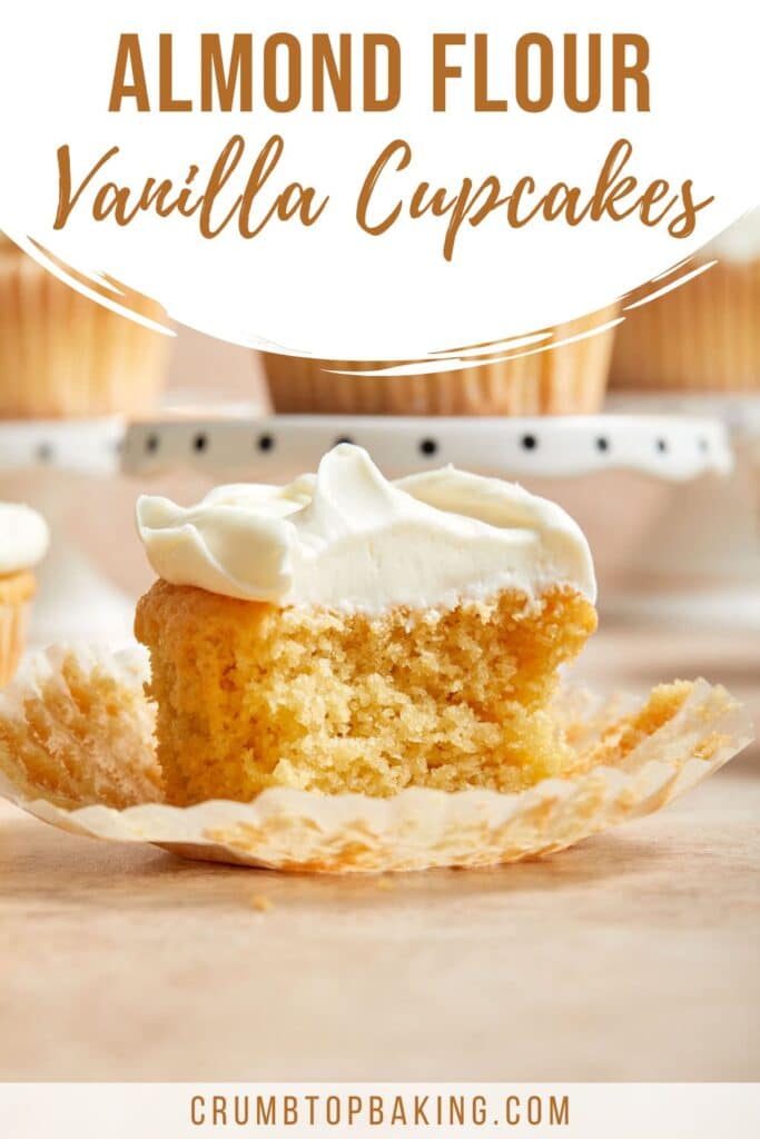 Pinterest image for almond flour vanilla cupcakes.