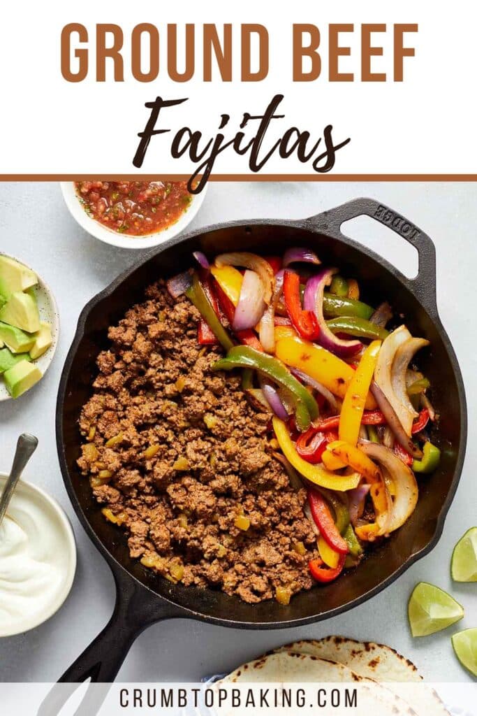 Pinterest image for ground beef fajitas.