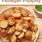 Pinterest image for air fryer parmesan potatoes.