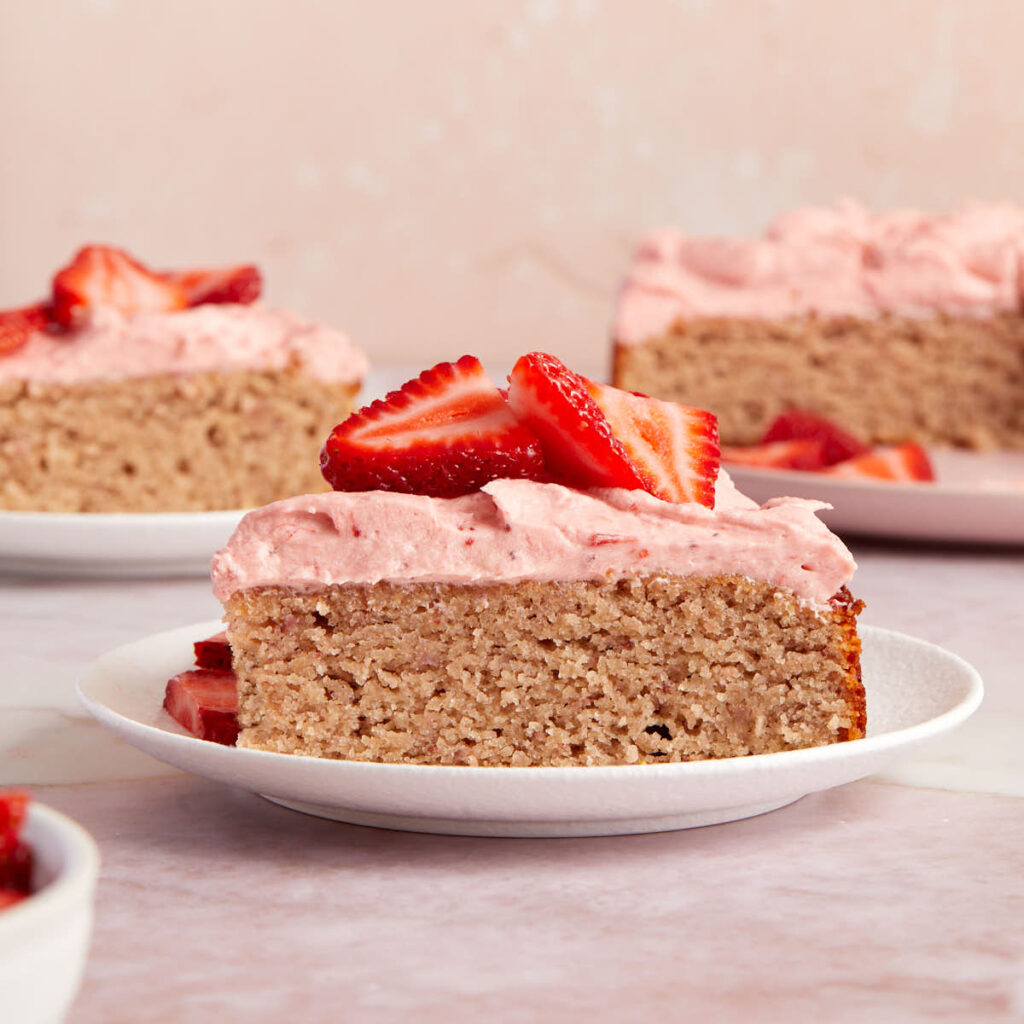 Almond Flour Strawberry Cake with Strawberry Frosting Crumb Top Baking