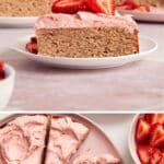 Pinterest image for strawberry almond flour cake.