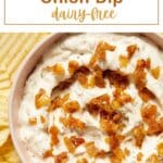 Pinterest image for caramelized onion dip (dairy-free).