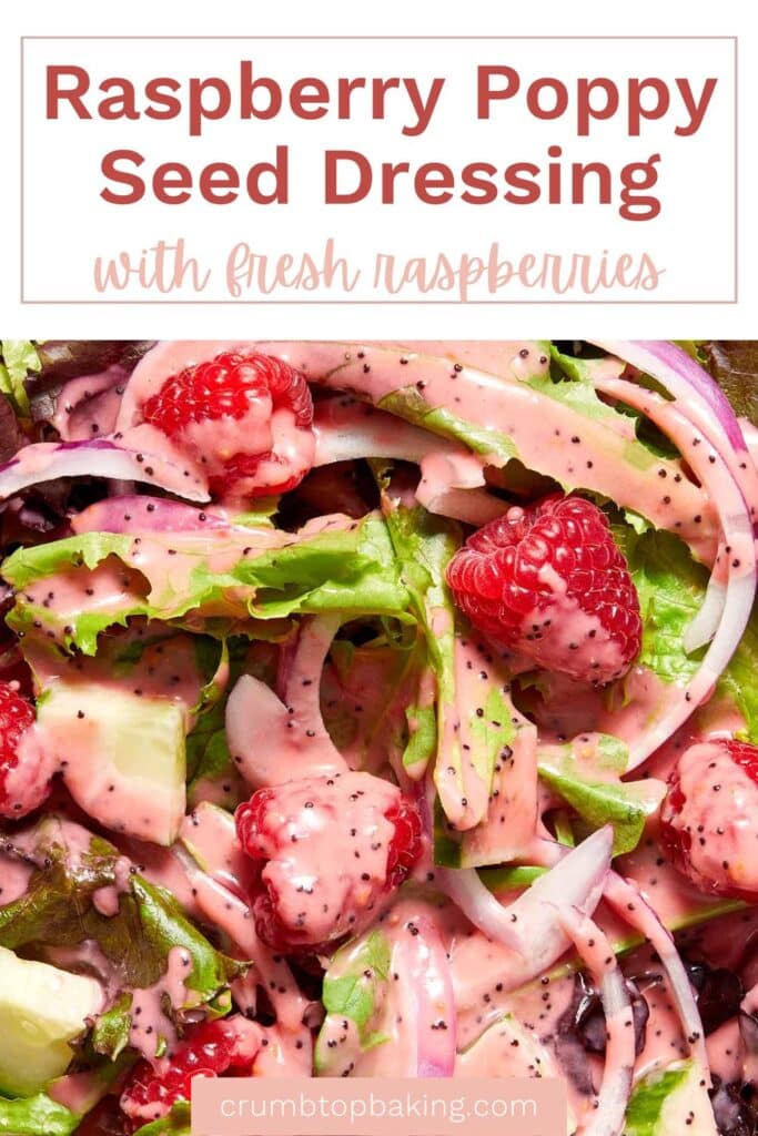 Pinterest image for raspberry poppy seed dressing.