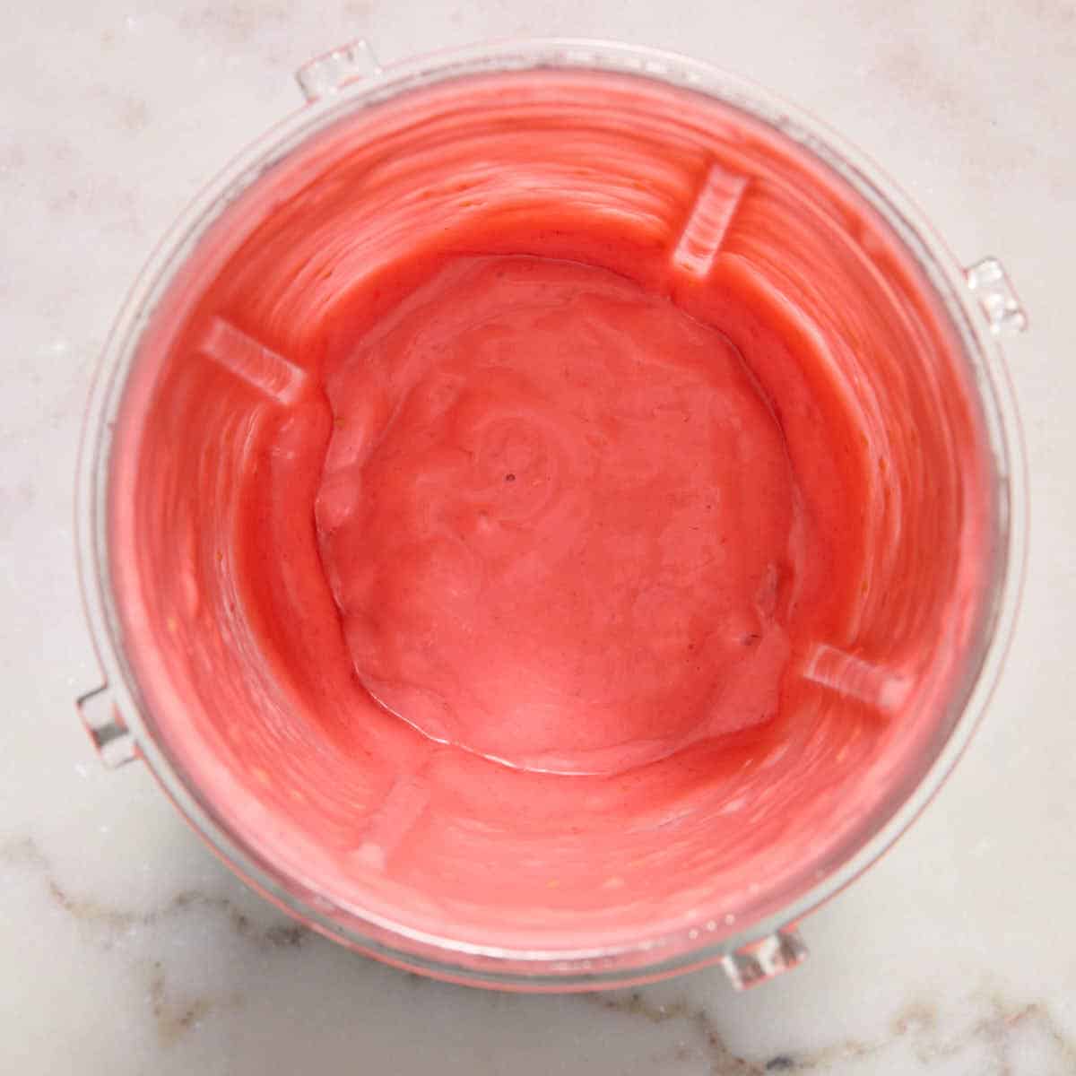 Ingredients blended in cup until bright pink, thick and creamy.