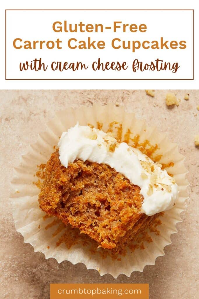 Pinterest image for gluten-free carrot cake cupcakes.