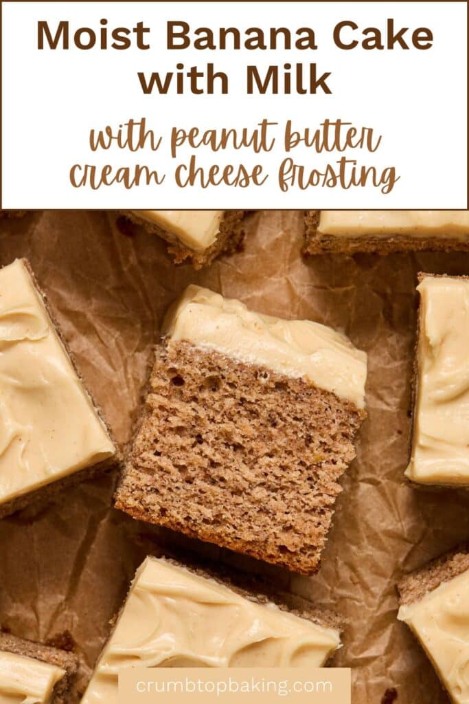 Pinterest image for banana cake with milk recipe.