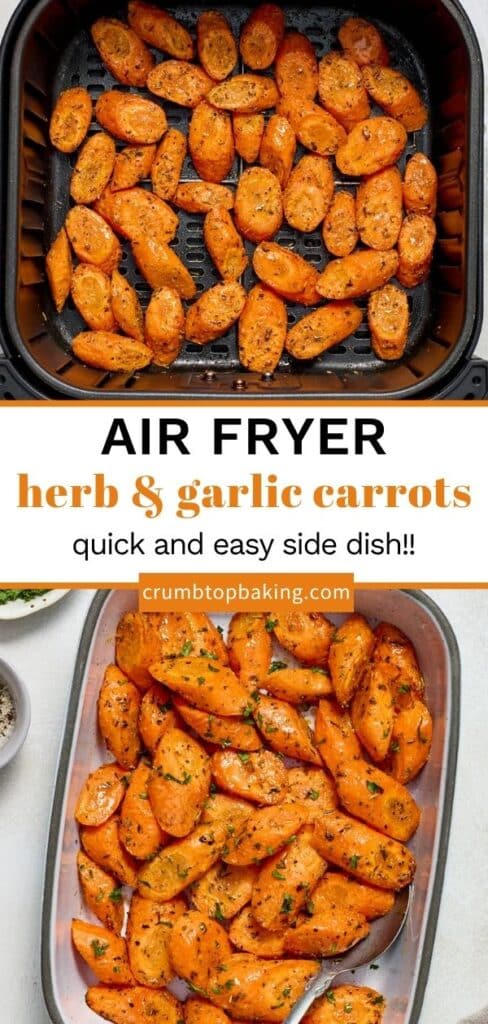 Pinterest image for air fryer carrots - collage of 2 images.