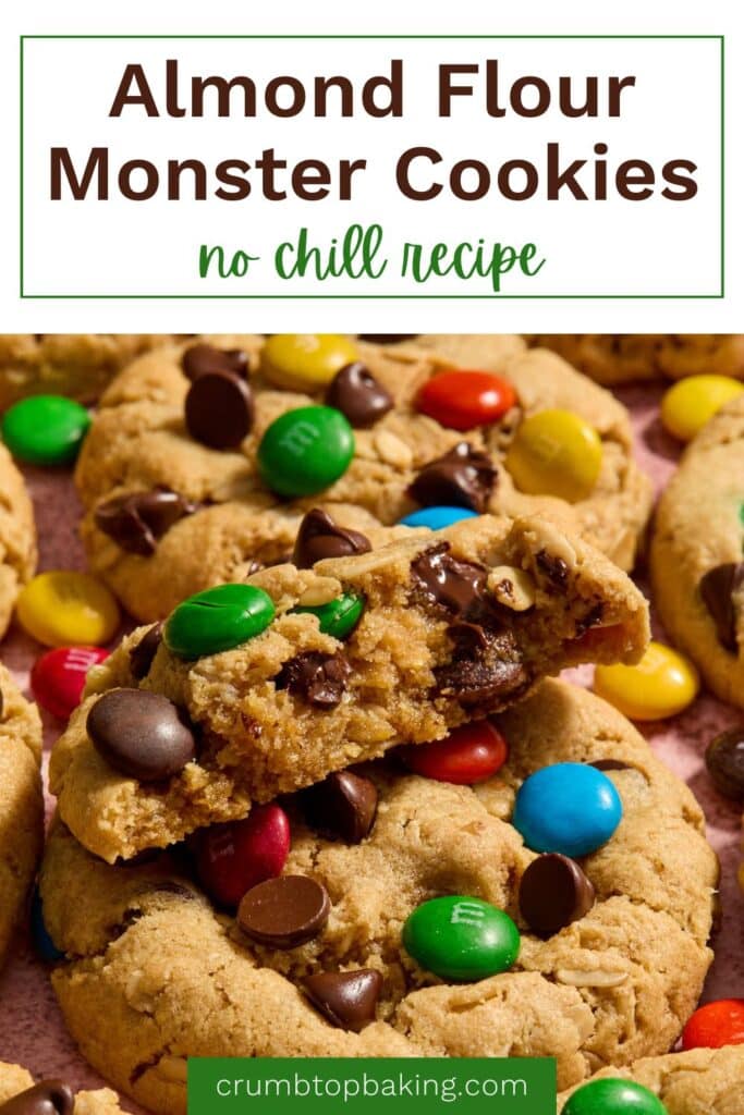Pinterest image for almond flour monster cookies.