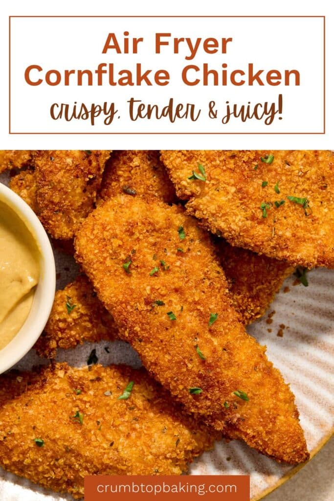 Pinterest image for air fryer cornflake chicken.