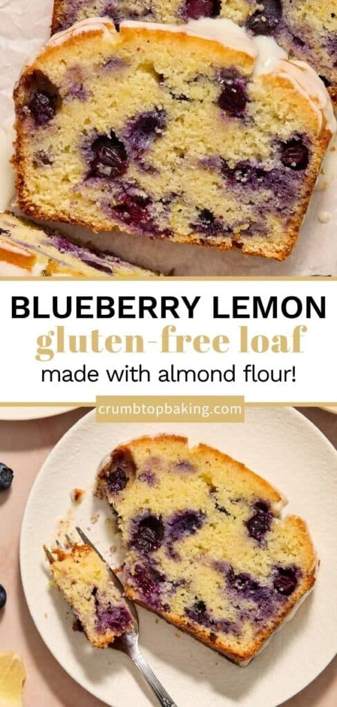 Pinterest image for blueberry lemon bread - long pin with 2 images.