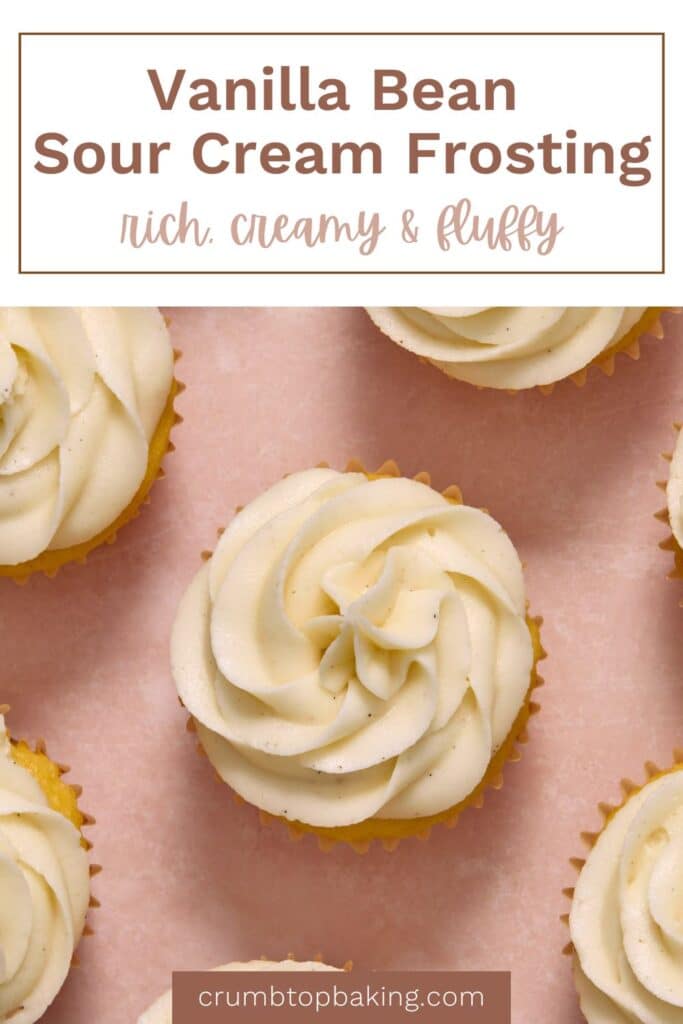 Pinterest image for vanilla bean sour cream frosting.
