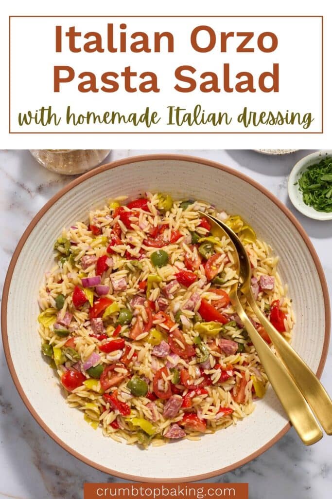 Pinterest image for Italian Orzo Pasta Salad