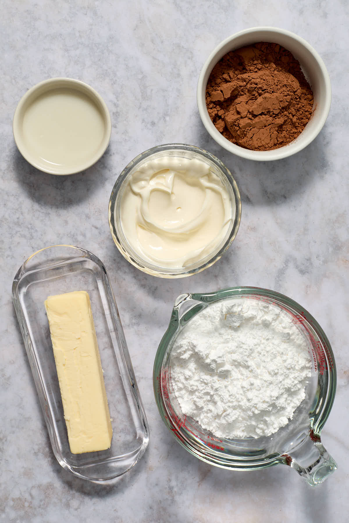 Frosting ingredients arranged individually.