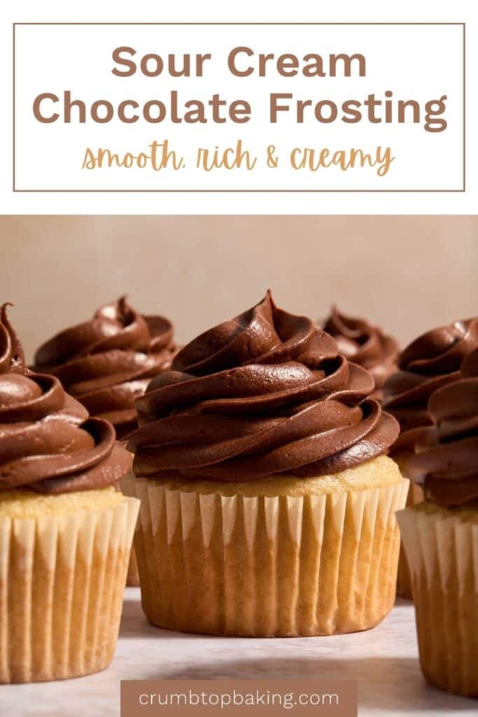 Pinterest image for sour cream chocolate frosting.