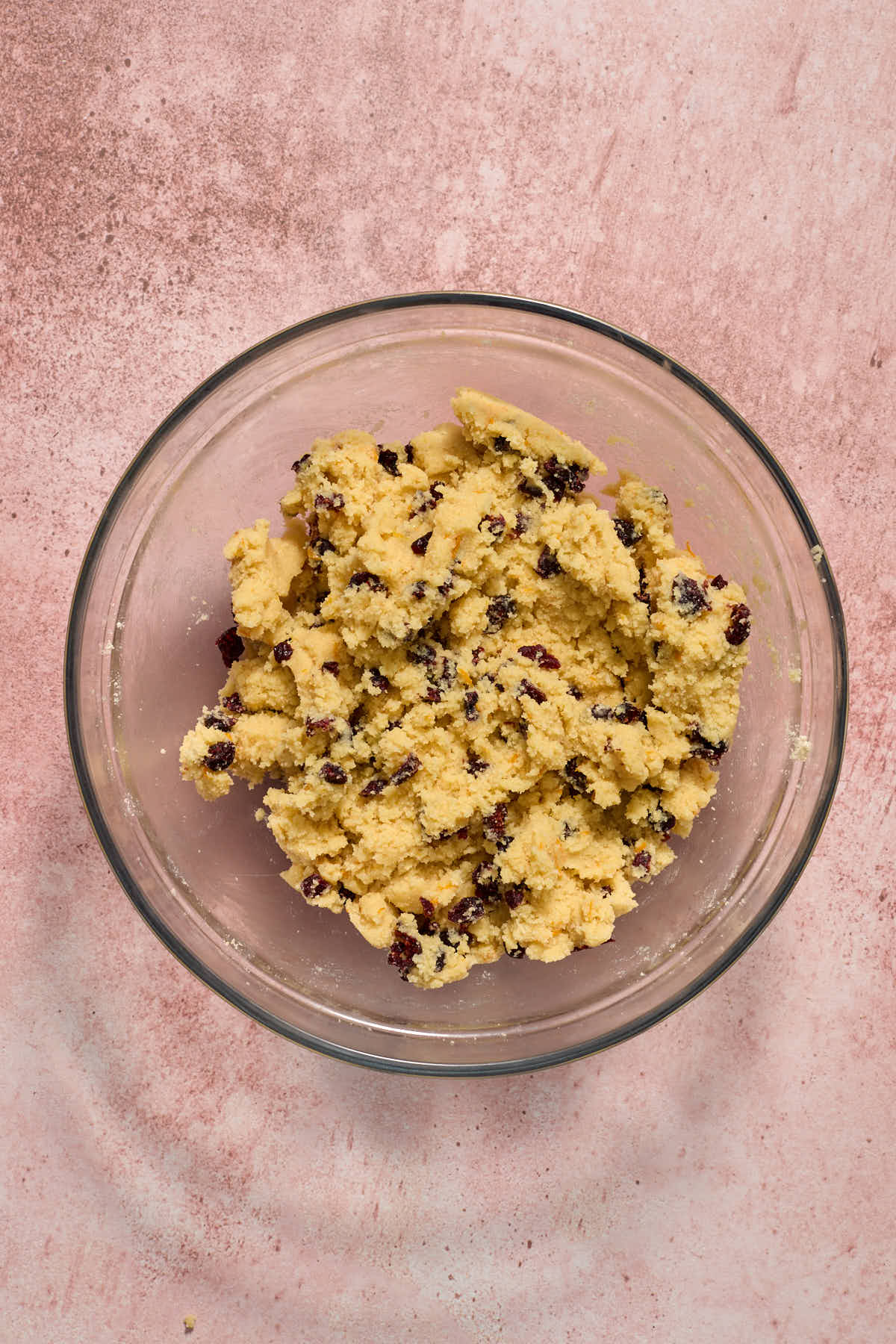 Dried cranberries mixed into the cookie dough.