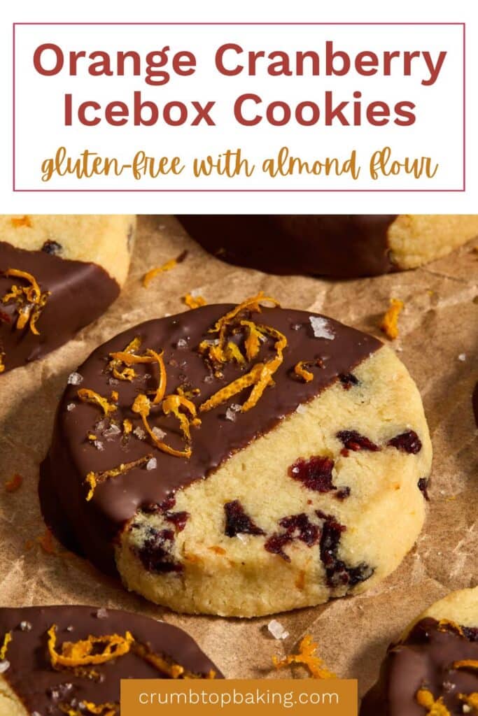 Pinterest image for almond flour orange cranberry icebox cookies.