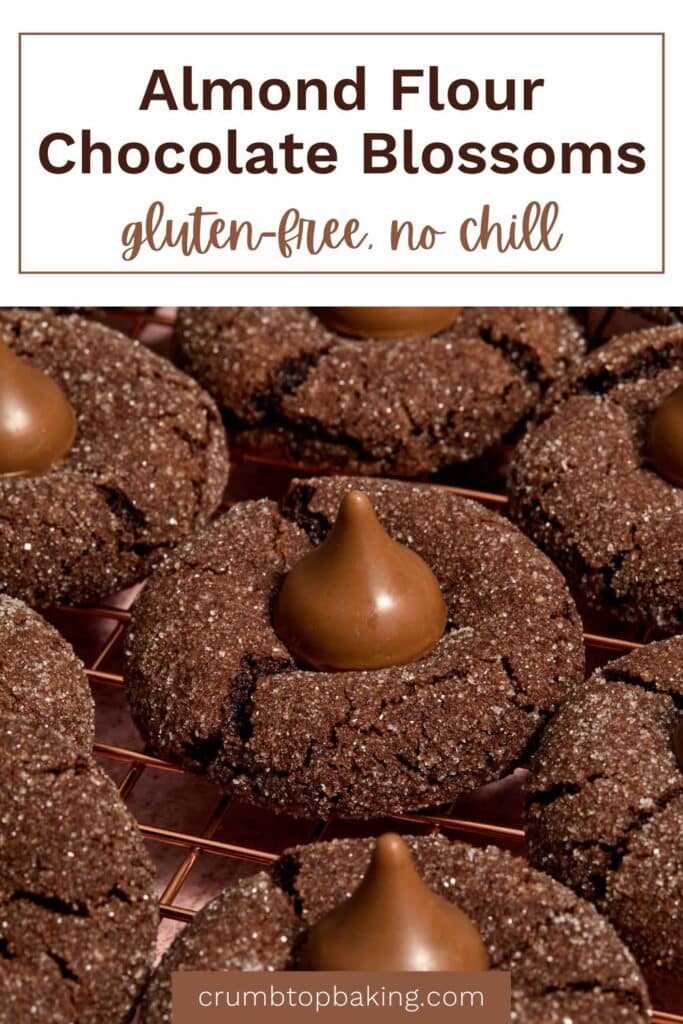 Pinterest image for almond flour chocolate blossom cookies.