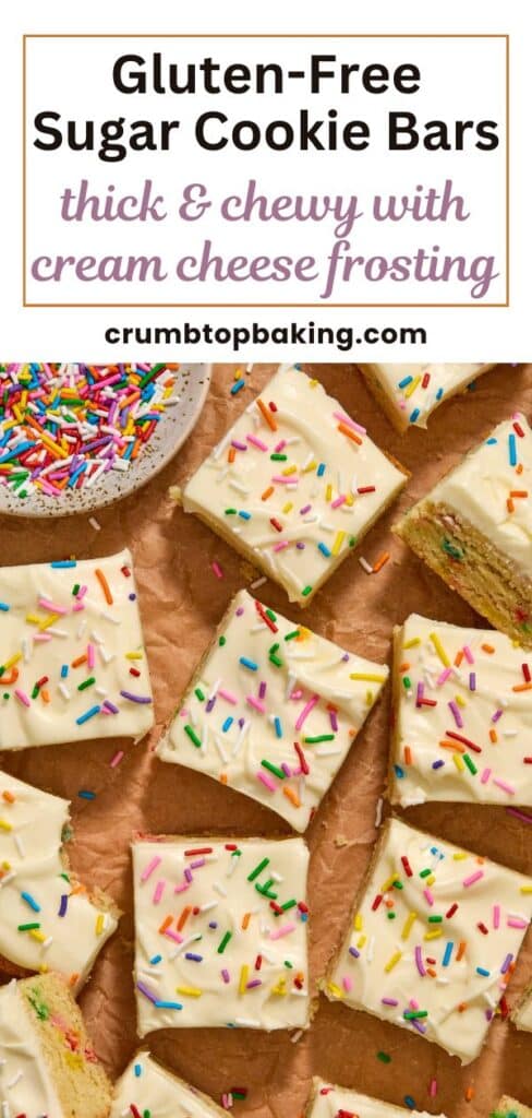 Pinterest image for gluten-free sugar cookie bars.