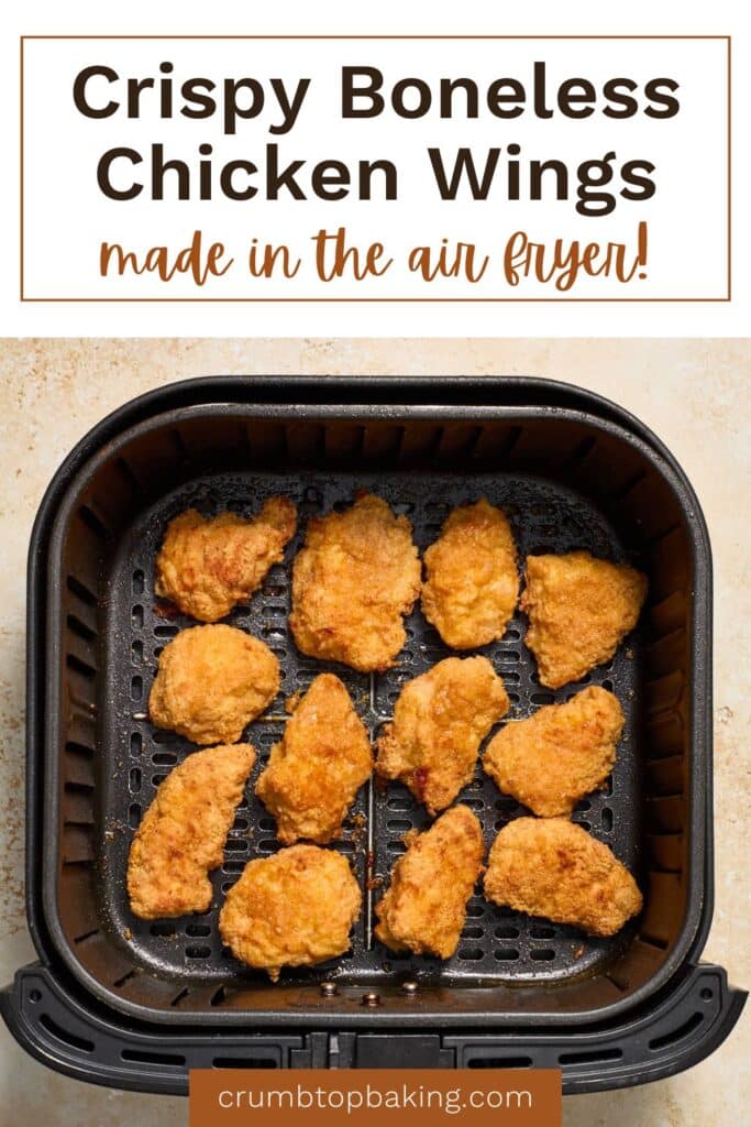 Pinterest image for air fryer boneless chicken wings.