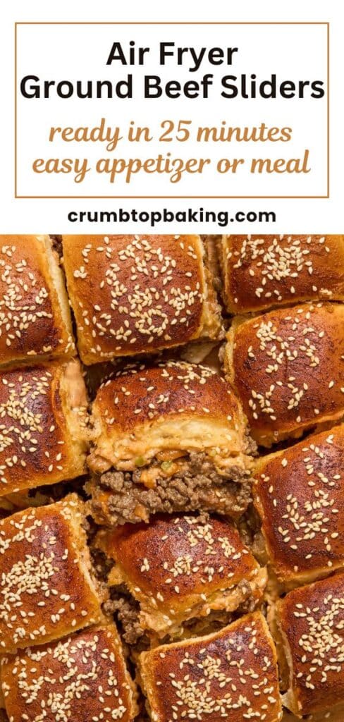 Pinterest image for air fryer ground beef sliders - long pin with 1 image.