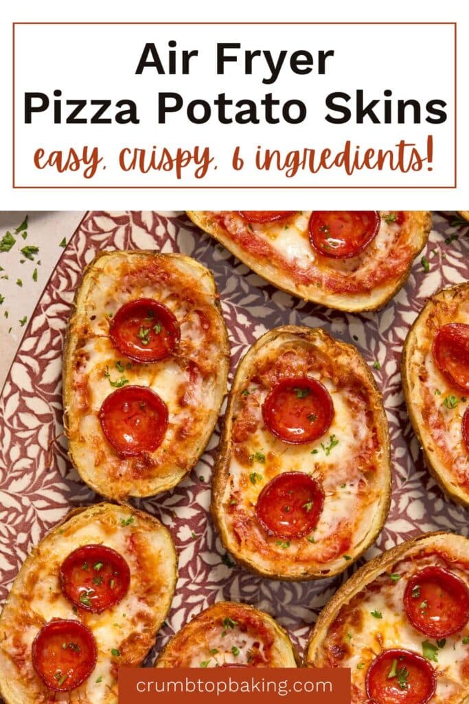 Pinterest image for air fryer pizza potato skins.