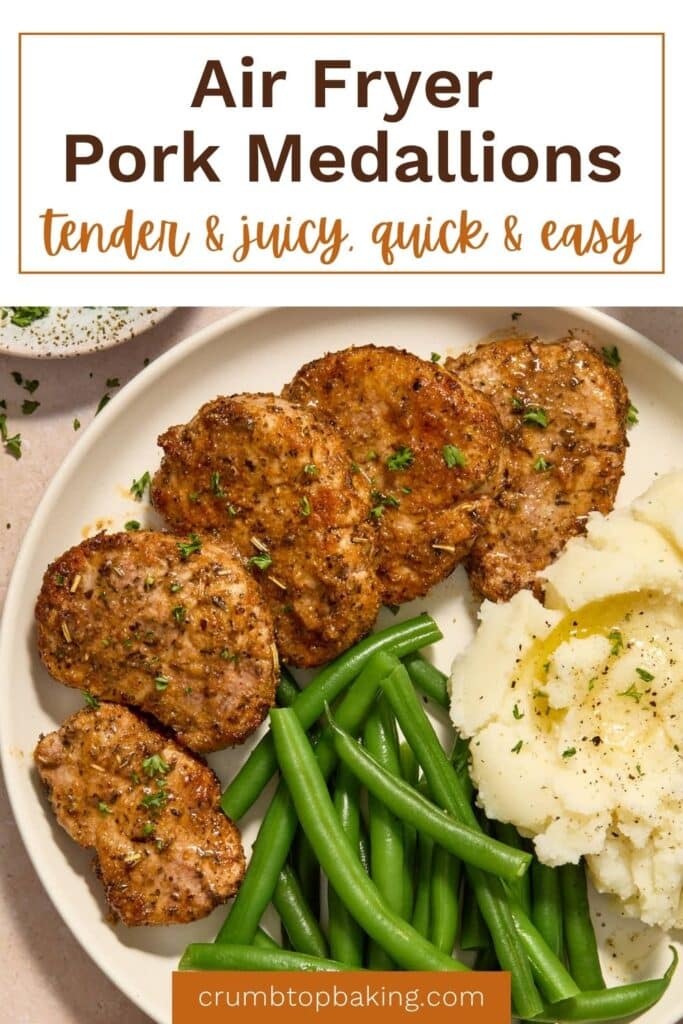 Pinterest image for air fryer pork medallions - short pin with 1 image.