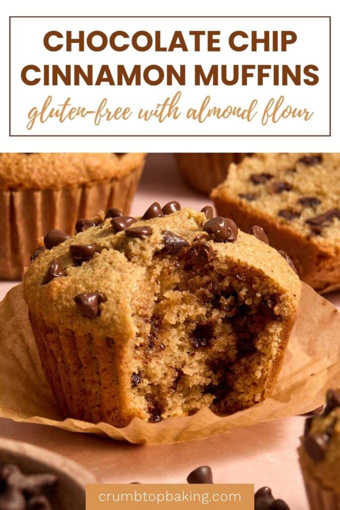 Pinterest image for almond flour cinnamon chocolate chip muffins - short pin with 1 image.