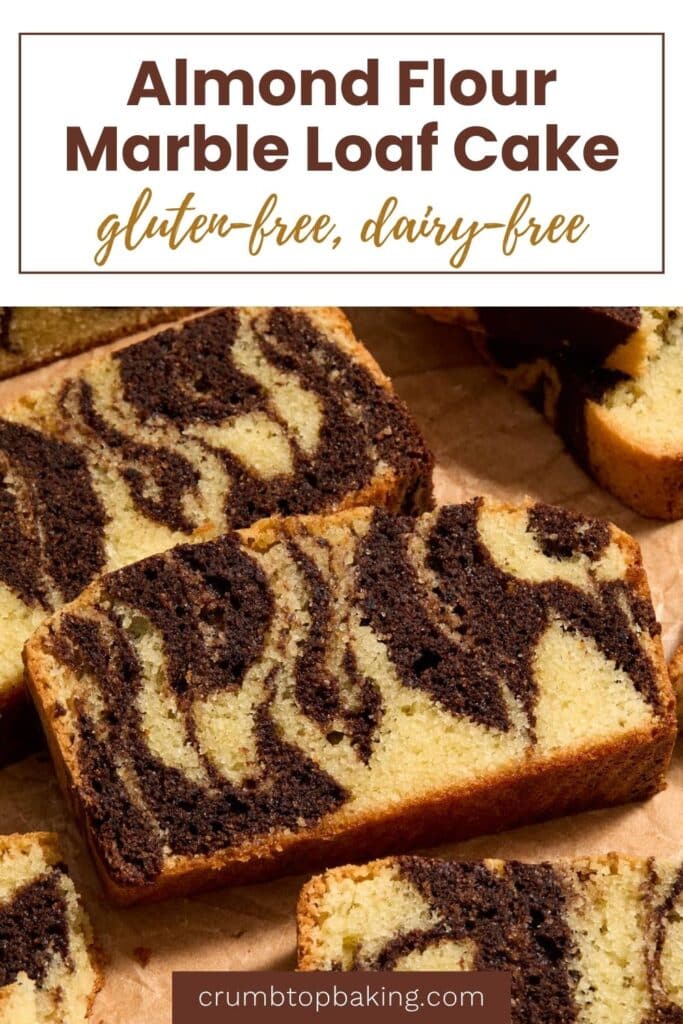 Pinterest image for almond flour marble loaf - short pin with 1 image.
