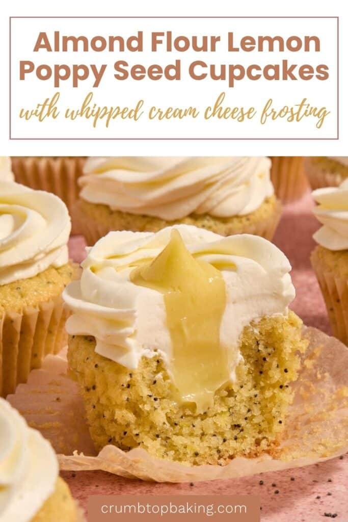 Pinterest image for almond flour lemon poppy seed cupcakes - short pin with 1 image.
