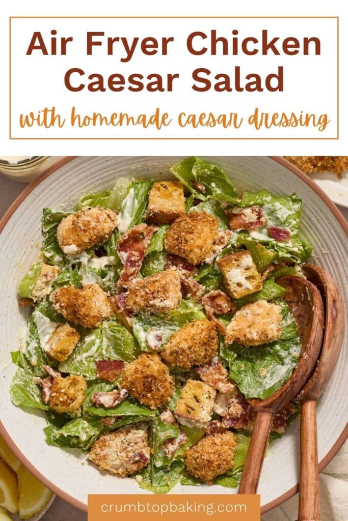 Pinterest image for air fryer chicken caesar salad - short pin.
