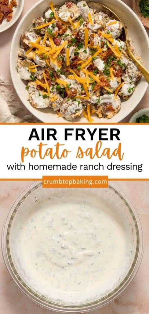 Pin image for air fryer potato salad with ranch dressing.