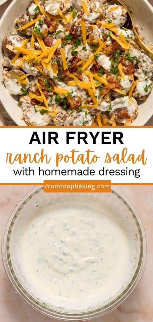 Pinterest image for air fryer ranch potato salad - long pin with 2 images.