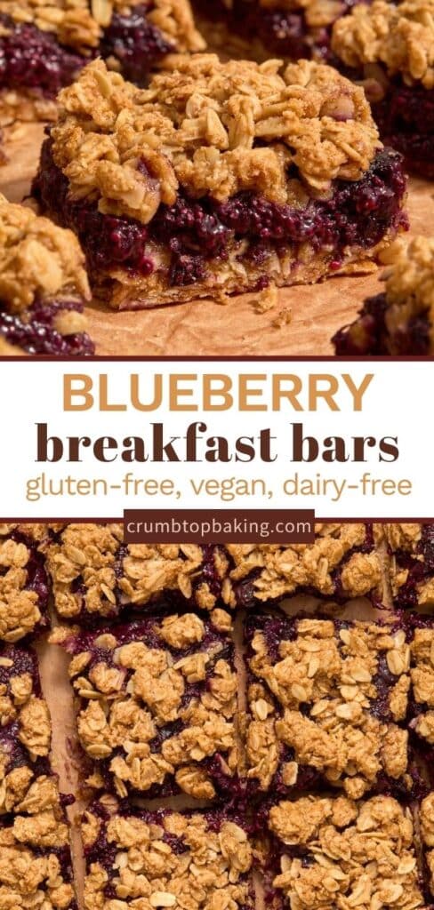 Pinterest image for blueberry breakfast bars with collage of 2 images.