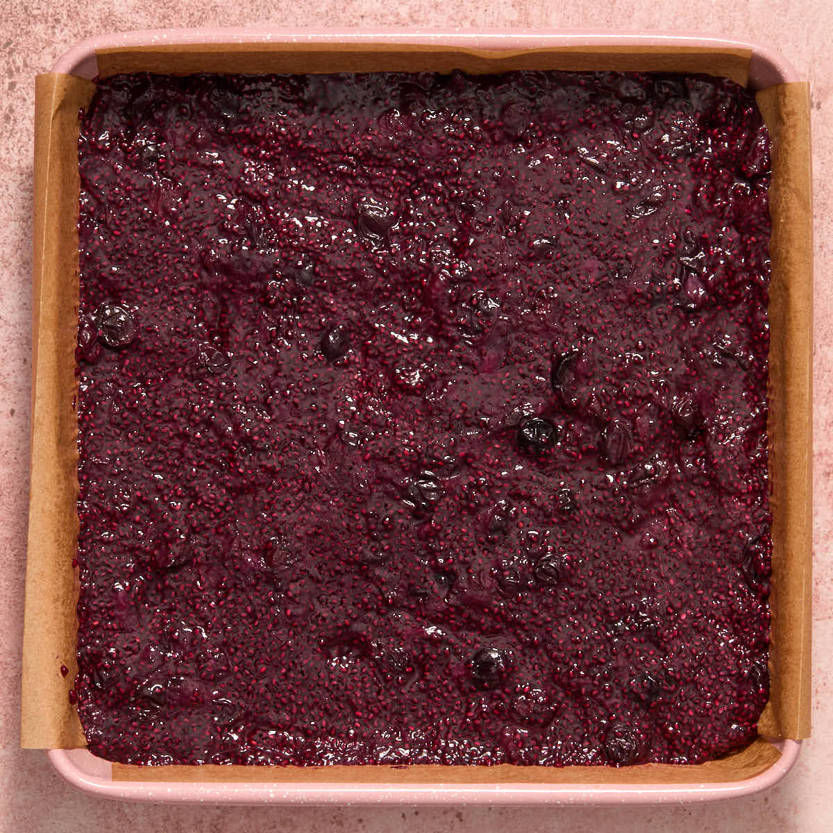 Chia jam spread on top of the oat base.