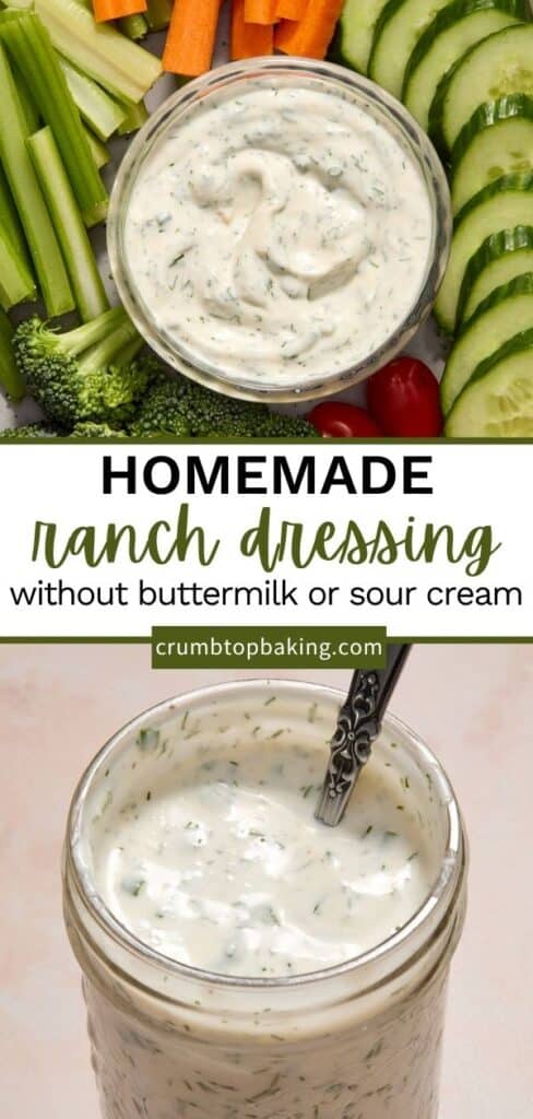 Pin image for ranch dressing without buttermilk or sour cream - long pin with 2 images.