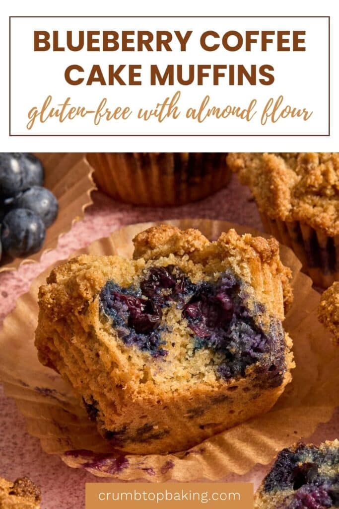 Short pin for almond flour blueberry coffee cake muffins.