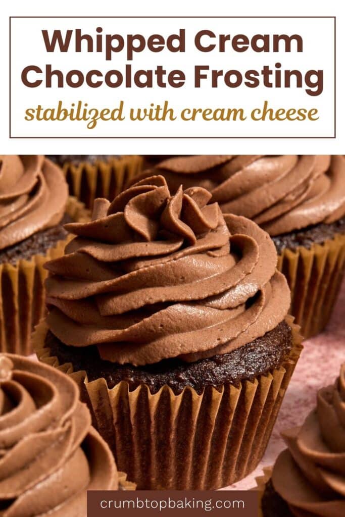 Pinterest image for chocolate whipped cream cheese frosting - short pin with 1 image.