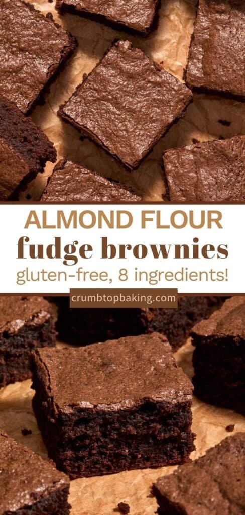 Pinterest image for almond flour brownies - long pin with 2 images.