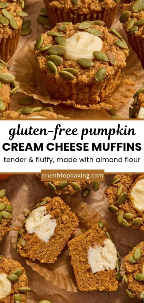 Pinterest image for gluten-free pumpkin cream cheese muffins.