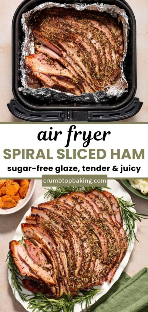 Pinterest image for air fryer spiral sliced ham.