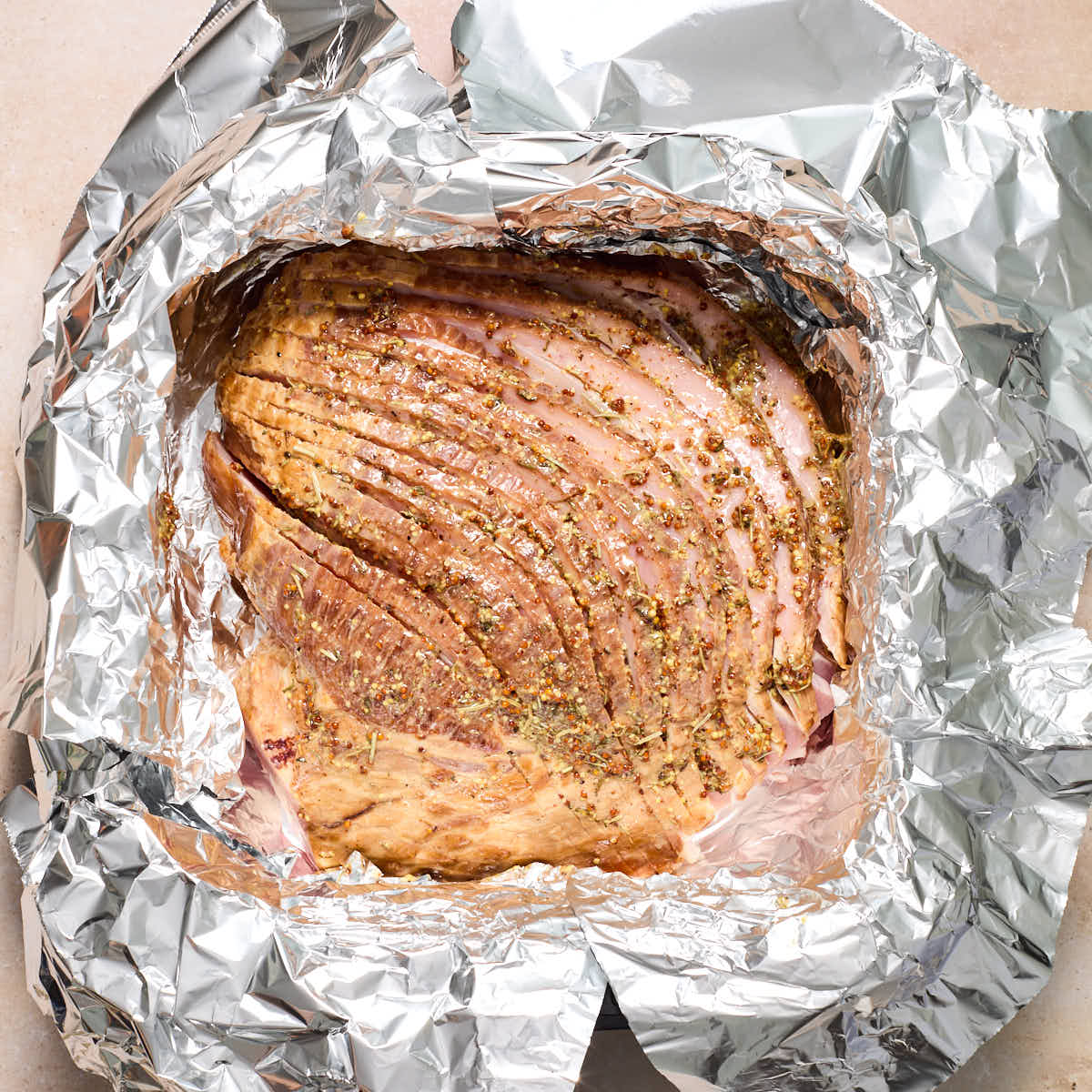 Glaze brushed on top of the ham and in between slices.