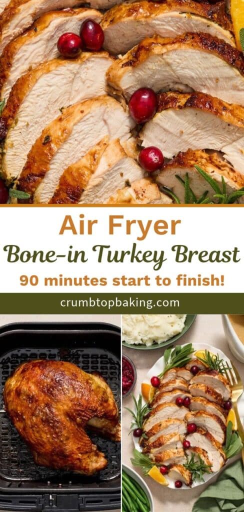 Pinterest image for air fryer bone-in turkey breast.