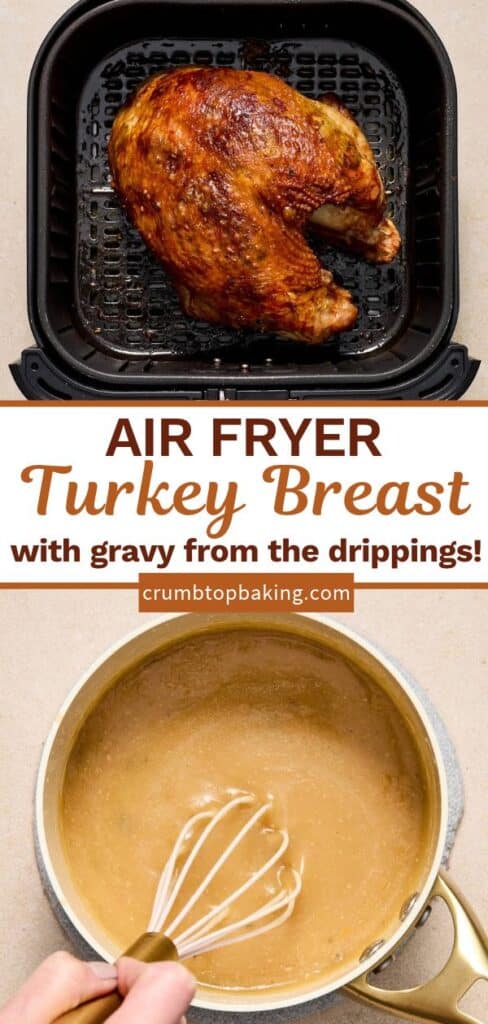 Pinterest image for air fryer turkey breast with gravy.